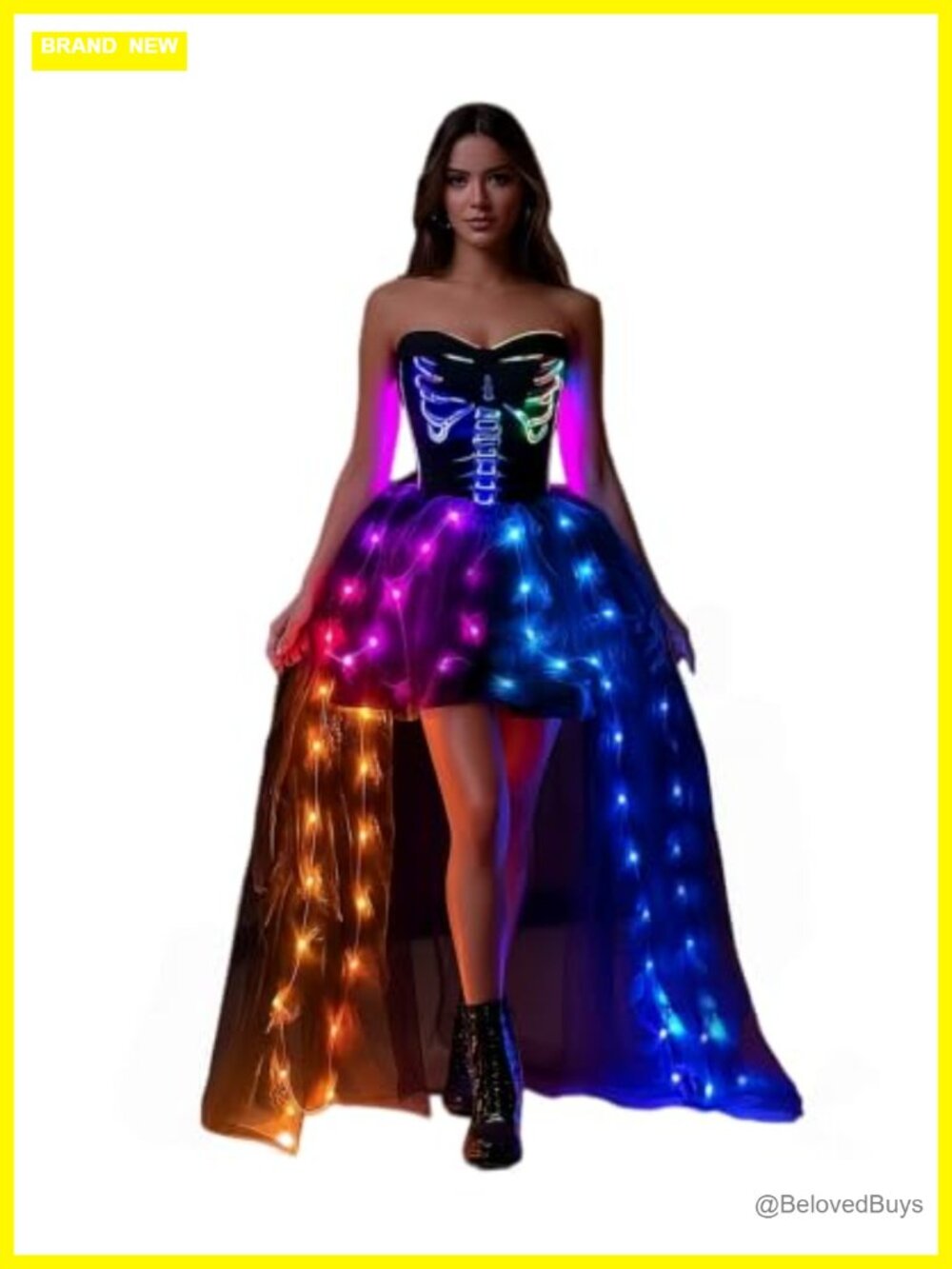 Women's Tulle Tutu Skirt LED Light Up High Low Ruffles Maxi
